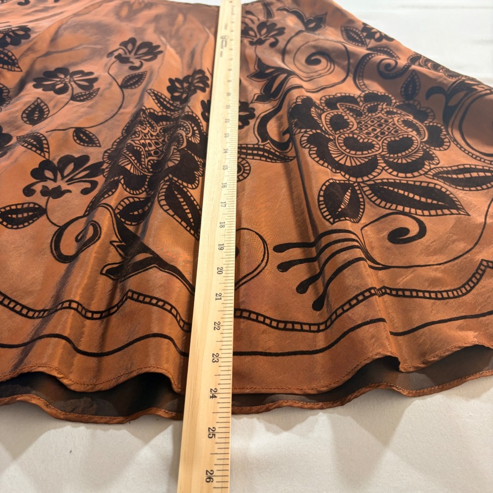 Coldwater Creek Skirt Womens PM Petite Copper Brown Flocked Floral Velvet Midi - Picture 6 of 6